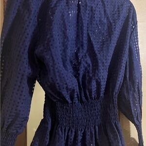 Nicely Worn Navy Blue Textured Long Sleeve Shirt With Matching Pants Size 14/16.